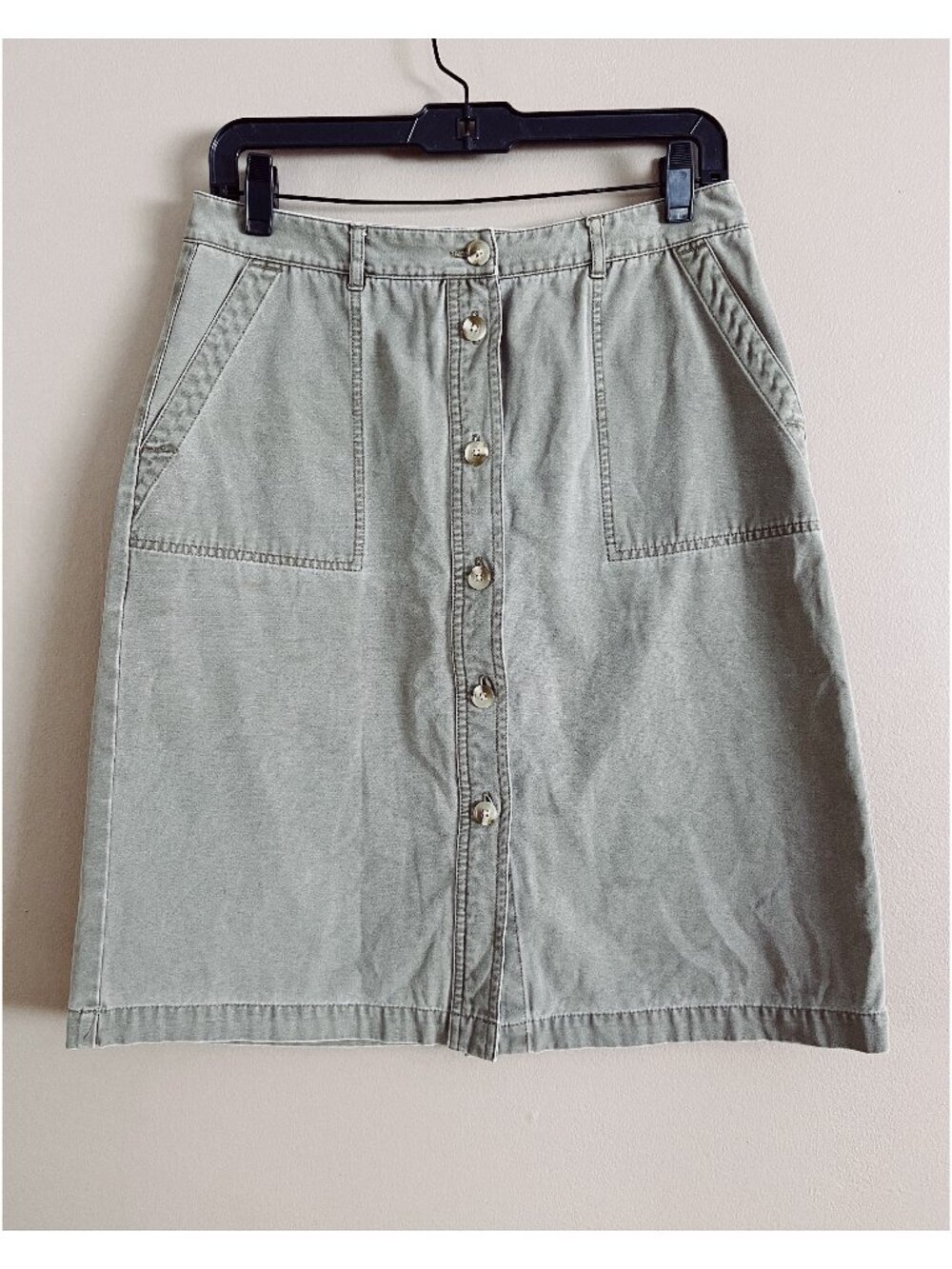 VTG Eddie Bauer Sz M Olive Button Down A-Line Skirt